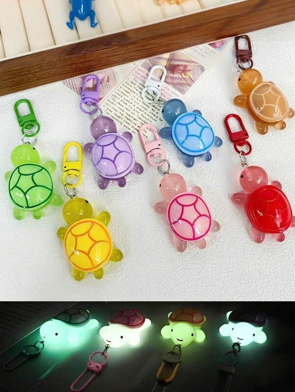 12/6/3/ 1pc Glow-In-The-Dark Small Turtle Keychain, Acrylic Turtle Bag Charm, Cartoon Resin Animal Key Ring For Bag And Key Carabiner Clip, Novelty Holiday Gift, Women Decoration Fashion Accessories, Party Favors