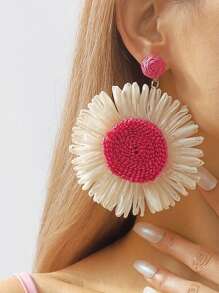 1 Pair Bohemian Style Braided Sunflower Holiday Earrings, Summer Beach Holiday Jewelry, Bohemian Accessories, Exaggerated Earrings