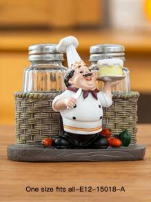 1pc Resin Chef Figurine With Salt & Pepper Shaker Holder, Creative Restaurant Kitchen Table Decoration