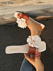 1 Pair Women's Slip-On Elegant Comfortable Crystal Rhinestone Decorated Flat Fashion Sandals - Brown - View 1