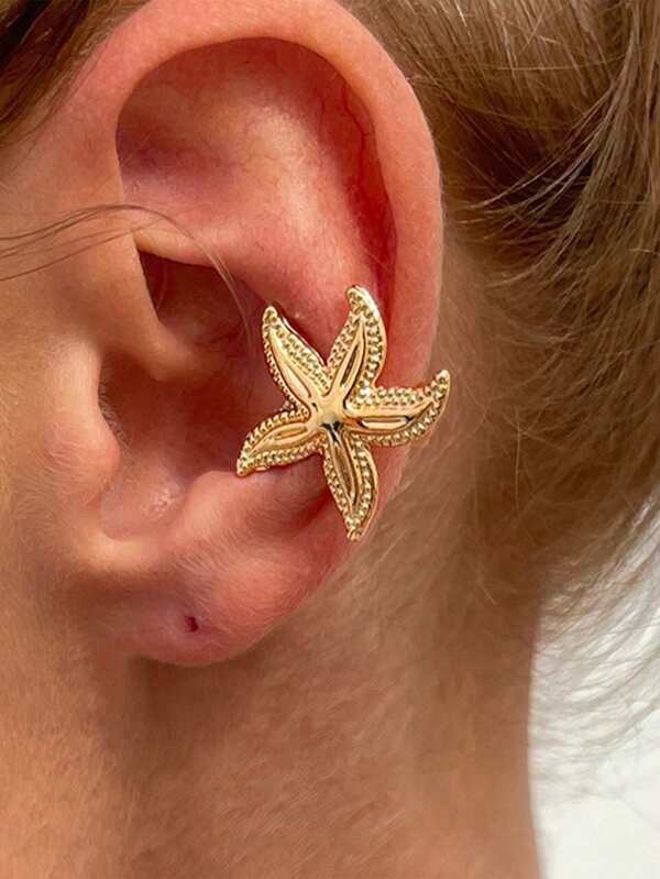 1 pieza Clip de cartílago de oreja en estilo de playa con estrella de mar, adecuado como accesorio diario para mujer, vacaciones, citas, regalos