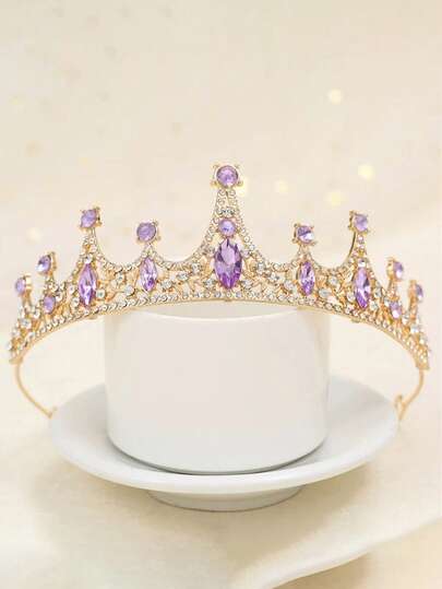 1pc Girl's Crystal Handmade Crown Headpiece, Flower Girl Hair Accessory, Princess Birthday Crown