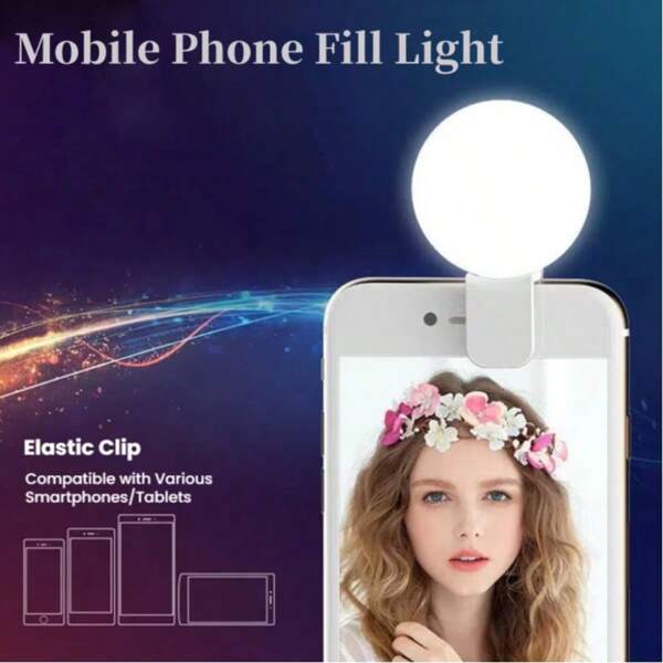 1pc LED Fill Light, Portable Mini Clip-On Selfie Light, Phone Selfie Lamp, Round Selfie Light For Mobile Phanes And Computers, Makeup, Zoom Conference, Live Streaming, Vlog, Perfect Selfies And Video Calls 150mAh