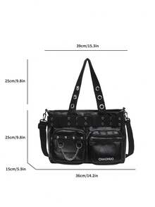 Fabric Material Large Capacity Multi-Pocket Rivet Punk Style Women Shoulder Bag Crossbody Bag - Black - View 2