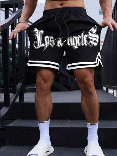 夏季新款男士运动短裤，休闲健身短裤，运动短裤，男友风印花，男士健身服，抽绳腰带，篮球短裤，弹力轻便运动裤，适合篮球、棒球、健身、跑步、训练、运动、户外活动。