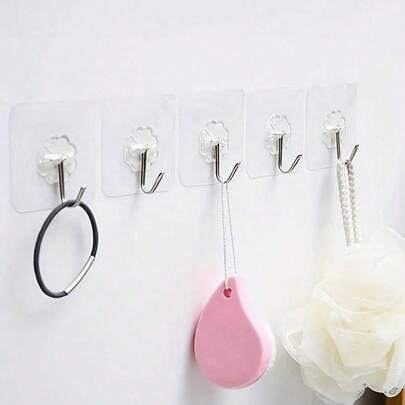 1/10 piezas Gancho adhesivo transparente Estante de almacenamiento multifuncional colgante para el hogar, habitación, pared, puerta, gabinete - Fácil instalación sin taladro, organizador ahorra espacio para cocina, baño, dormitorio, entrada, armario, dormitorio, agarre fuerte, removible y reposicionable, acabado de plástico transparente duradero, diseño minimalista moderno para acceso rápido y vida talla grande ordenada, ideal para alquileres y espacios pequeños