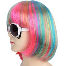KOLIGHT Fashion Colorful Short Straight Halloween Wigs Women Girls Replacement Cosplay Costume Hair Wigs With Cap+Comb (Blue)Essential Festive Atmosphere For Christmas - Pink - View 6
