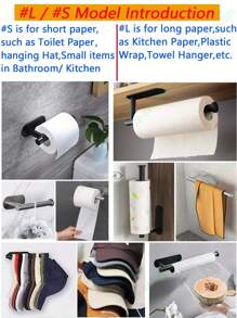 Juego de 3 piezas: Portarrollos de papel de cocina, Soporte para envoltorio de plástico, Portarrollos de papel higiénico adhesivo. Portarrollos de papel de acero inoxidable autoadhesivo o con taladro para debajo del gabinete. Portarrollos de papel de cocina de acero inoxidable negro para montar en la pared para cocina, baño, fregadero, despensa, refrigerador