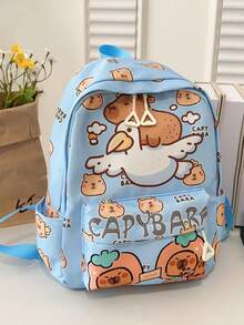 Cute Cartoon Capybara Backpack, Casual Versatile Nylon Rucksack For Girls Outdoor And School Use - A - View 14
