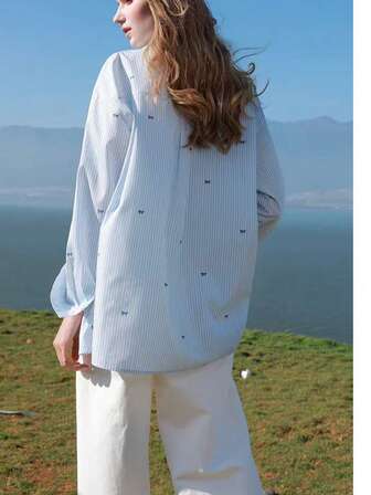 女士休闲通勤蝴蝶结条纹衬衫