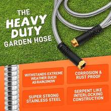 Garden Hose 25FT Stainless Steel Water Hose With 10 Functions Adjustable Spray Nozzle, Heavy-Duty Metal Garden Hose Flexible Durable No-Tangle & Kink Leak Dog Proof Hose For Yard Lawn(Orange) - Multicolor - View 2