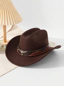 1pc Women's Western Cowboy Hat With Detachable Cow Head Decor, Exquisite Craftsmanship, Suitable For Outdoor Riding, Hiking, Party, Cowboy Accessory - Western Cowboy Hat - View 2