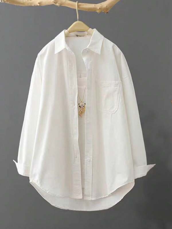 Women Casual Solid Drop Shoulder Blouse For Spring & Summer