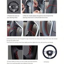 Funda para volante hecha a mano de 15 pulgadas/38 cm, protector de volante de cuero transpirable y antideslizante para DIY, funda para volante de coche, incluye aguja e hilo, accesorio decorativo de modificación, se ajusta a la mayoría de los vehículos - Unitalla - Ver 8