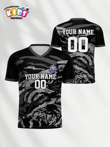 Koszulka piłkarska dla dzieci z dekoltem w serek, oddychająca, szybkoschnąca, wiosenno-letnia, unisex, możliwość personalizacji nazwy i numeru, wygodna, oddychająca, dopasowana, sportowa i codzienna, do biegania na świeżym powietrzu, czarno-szara kombinacja