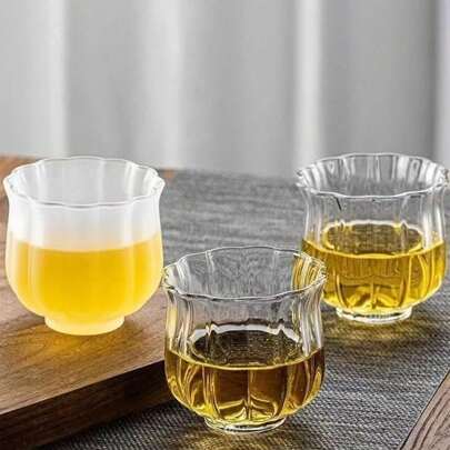 1 pieza Taza de té de pétalos de flor de vidrio grueso resistente al calor, taza de té hecha a mano para la ceremonia del té Gongfu