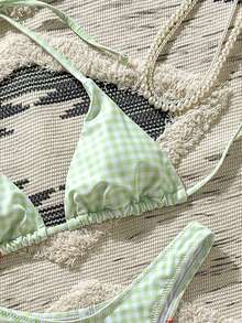 女士几何条纹印花比基尼泳衣，时尚度假泳装，适合夏季度假 - 彩色 - 查看 4