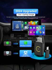 محول لاسلكي صغير لل- CarPlay وAndroid Auto - اتصال سريع وثابت لتحويل شاشة السيارة من السلكي إلى لاسلكي للسيارات 2016 فما بعد، محول Apple CarPlay بدون تأخير