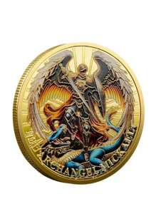 1pc Commemorative Coin With Anubis Jackal Head Design, Ancient Egyptian Death God Memorial Coin, Pyramid Coin, Hero Memorial Coin, Guardian Angel Memorial Coin, Knight Memorial Coin