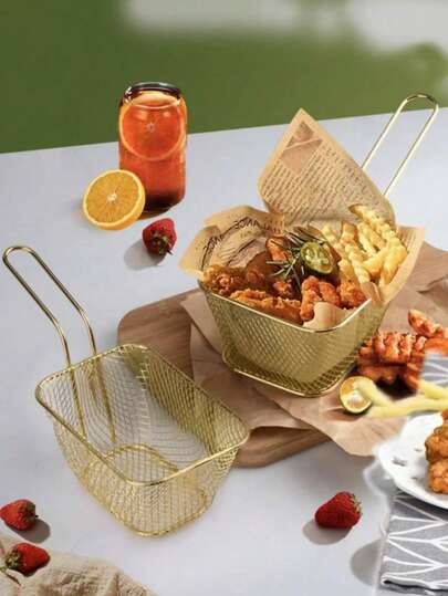 1PC Stainless Steel French Fry Basket, Snack Tray With Handle For Kitchen
