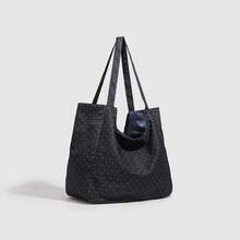 新款女士帆布托特包，大容量，休闲百搭，韩版ins单肩帆布包 - 藏蓝色 - 查看 2