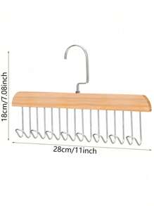 1pc 8-In-1 Wooden Multifunctional Hanger With Clips For Clothes, Ties, Scarves, Belts, Space Saving Closet Storage Organizer