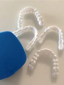 4Pcs Fashion Men's White Tooth Cover Premium Blue Box Teeth Model Decor Perfect Smile - White - View 1