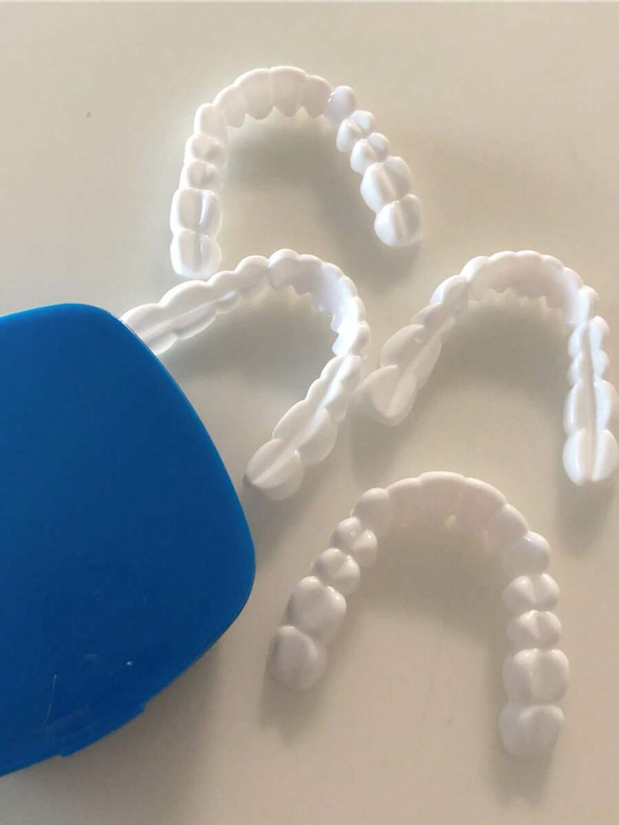 4Pcs Fashion Men's White Tooth Cover Premium Blue Box Teeth Model Decor Perfect Smile - White - View 1