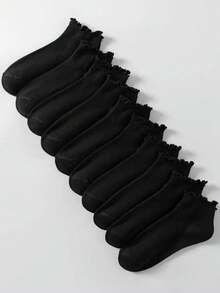 زوج واحد/10 أزواج جوارب دانتيل أسود، جميلة وحلوة، مناسبة للتنسيق مع أحذية جلدية، أحذية رياضية، فساتين مزهرة، مثالية للنساء للاستخدام اليومي والرياضي في الربيع/الصيف. ناعمة، صديقة للبشرة، قابلة للتنفس، ماصة للرطوبة، مضادة للروائح كريهة جوارب دانتيل للكاحل للسيدات - الأسود - مشاهدة 4