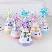 6pcs Mixed Style & 10pcs Solid Color Colorful Tinsel Birthday Hats, Magical Party Hat, Party Hat, Goddess Hat With "Happy Birthday" Text, Lightweight Paper Hat, Suitable For Festival Celebration, Birthday Party Accessories | Tinsel Top Hats, Birthday Party, Tabletop Decoration - Multicolor - View 2