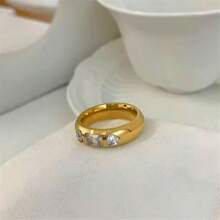 VKHK 1pc 18K Gold Plated Stainless Steel Cubic Zirconia Decorative Single Ring Suitable For Women, Daily Wear And Weddings, Gift