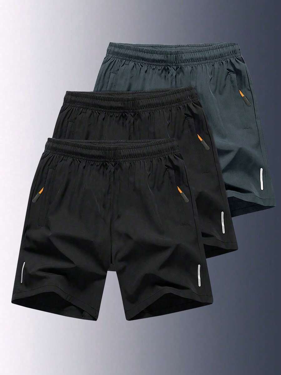 3pcs/Set Teens Boys Solid Color Casual Outdoor Sports Bermuda Shorts, Summer - Black - View 1