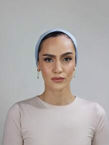 1 件女士简易 Hijab 即时经典纯色头巾，3 种不同佩戴方式，舒适弹力粘胶棉混纺，适合日常佩戴、运动、瑜伽 - 淺藍色 - 查看 5