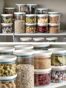 1pc Transparent PET Airtight Storage Canister, Japanese Style Kitchen Food Snack Dry Goods Jar With Lid, Plastic Household Transparent Storage Box Small Tea Canister