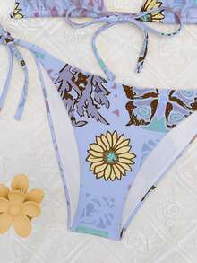 Multi-Color Butterfly Print 2pcs Bikini Set, For Summer Beach Vacation,Removable Swimwear Pads,Swimsuit,Summer Dresses For Women,Summer Clothes Women,Festival,Skirts,Ibiza Outfits,Swimwear Women,Bikini Set,Swimming Costume Women,Beach Wear Women,Holiday Co Ord,Beach Dress,Bikinis For Women Sets,Blue - Multicolor - View 5
