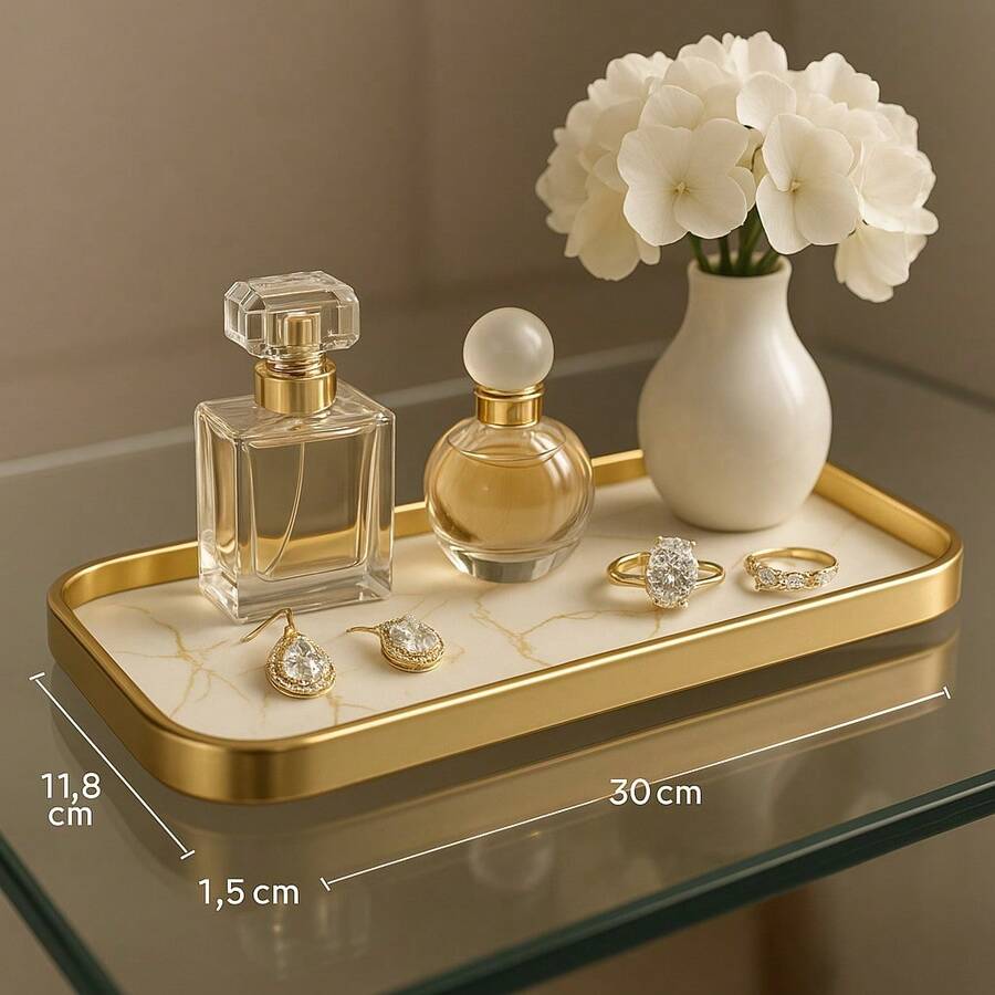 Multipurpose Glass White Marble Stone Decorative Tray - 白色 - 查看 1