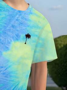 Tween Boys Palm Tree Print Short Sleeve T-Shirt And Shorts Set - Blue - View 3