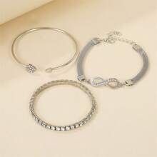 3pcs/Set Elegant & Beautiful 8 Shape Bracelet, Fashionable Commute Versatile Flat Snake Chain Rhinestone Inlay Infinity Symbol Alloy Bracelet - Multicolor - View 6