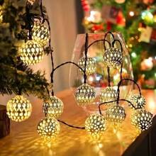 1pc Solar-Powered Garden Decor Moroccan Ball String Lights For Outdoor Garden, Patio, Home & Festive Decorations - Ideal For Weddings, Birthdays, Halloween, Christmas