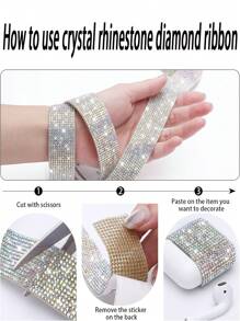 1 yarda Cinta de diamantes de cristal de Ródeo autoadhesiva brillante en color plateado, pegatina de brillo de Ródeo para decoración navideña, manualidades DIY para coche, computadora, maquillaje, mesa, decoración de fiesta de boda, proceso de producción de Ródeo de 2 mm