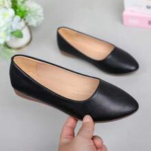 Zapatos planos para mujer, zapatos casuales, zapatos de trabajo antideslizantes, bailarinas de punta, zapatos con suela de goma de unicolor y slip-on - Negro - Ver 8