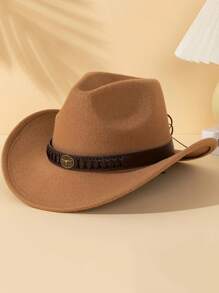 قبعة كاوبوي الغربية مع حزام وإبزيم نحاسي - قبعة شمس من الشعر الحقيقي بتصميم غير مطاطي للنساء ، مثالية للصور الخارجية والتنكر وحفلات الهالوين