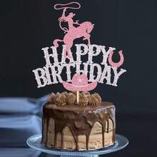 1 件女牛仔蛋糕装饰、生日快乐蛋糕装饰、西部女牛仔主题蛋糕装饰、BB 淋浴蛋糕装饰、女性女牛仔生日快乐派对用品 - 彩色 - 查看 2