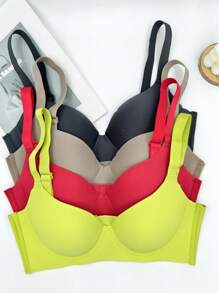 4 Stücke/Set Damen Volldeckende Drahtlose Büstenhalter mit Frontverschluss, atmungsaktive dünne Bralettes Durchhängeschutz Liftendes BH-Set