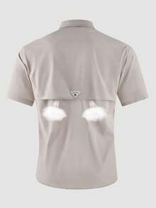 LEDUNTINO [Wiosna/Lato] Męska modna koszula cargo casualowa, styl sportowy, jednolity kolor zielony, świetny prezent dla męża/chłopaka, męska koszula z krótkim rękawem z klapami, guzikiem i kieszenią na suwak, odzież wiosenno-letnia dla mężczyzn