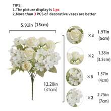 1/4 peças Buquê de Flores Artificiais Realistas, Buquês Reutilizáveis de Rosas Falsas, Crisântemos, Hortênsias com Hastes, Decoração de Mesa para Casa e Quarto, Arranjos Florais Artificiais Centrais, Decoração de Jardim e Quintal Externos, Decoração de Casamento, Aniversário, Chá de Panela - Sem Recipiente, Decoração de Outono