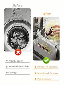 2pcs Kitchen Sink Drain Basket, Multi-Functional Card Slot Kitchen Sink Strainer, Food And Vegetable Wash And Drain Basket Christmas For Holiday Gift Giving - Grey - View 7