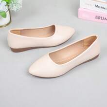 Sandalias de mujer, bailarinas planas, zapatos casuales tipo slip-on, zapatos de trabajo antideslizantes, bailarinas de punta con unicolor, suela de goma y parte superior - Beis - Ver 5