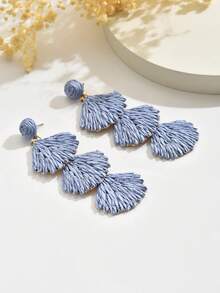 1对手工编织拉菲草贝壳流苏长耳环，波西米亚海滩风格几何设计耳环，适合女性日常、度假、派对、节日（如情人节、婚礼季、母亲节、音乐节）佩戴（手工拉菲草编织，形状和方向随机） - 淺藍色 - 查看 4