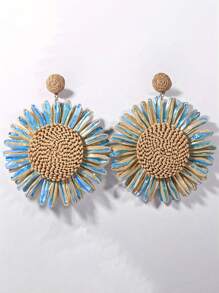 1 Pair Bohemian Style Braided Sunflower Holiday Earrings, Summer Beach Holiday Jewelry, Bohemian Accessories, Exaggerated Earrings